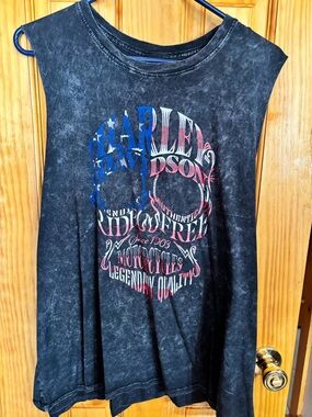 Harley-Davidson Black Muscle Tank with Red & Blue Skull Graphic
